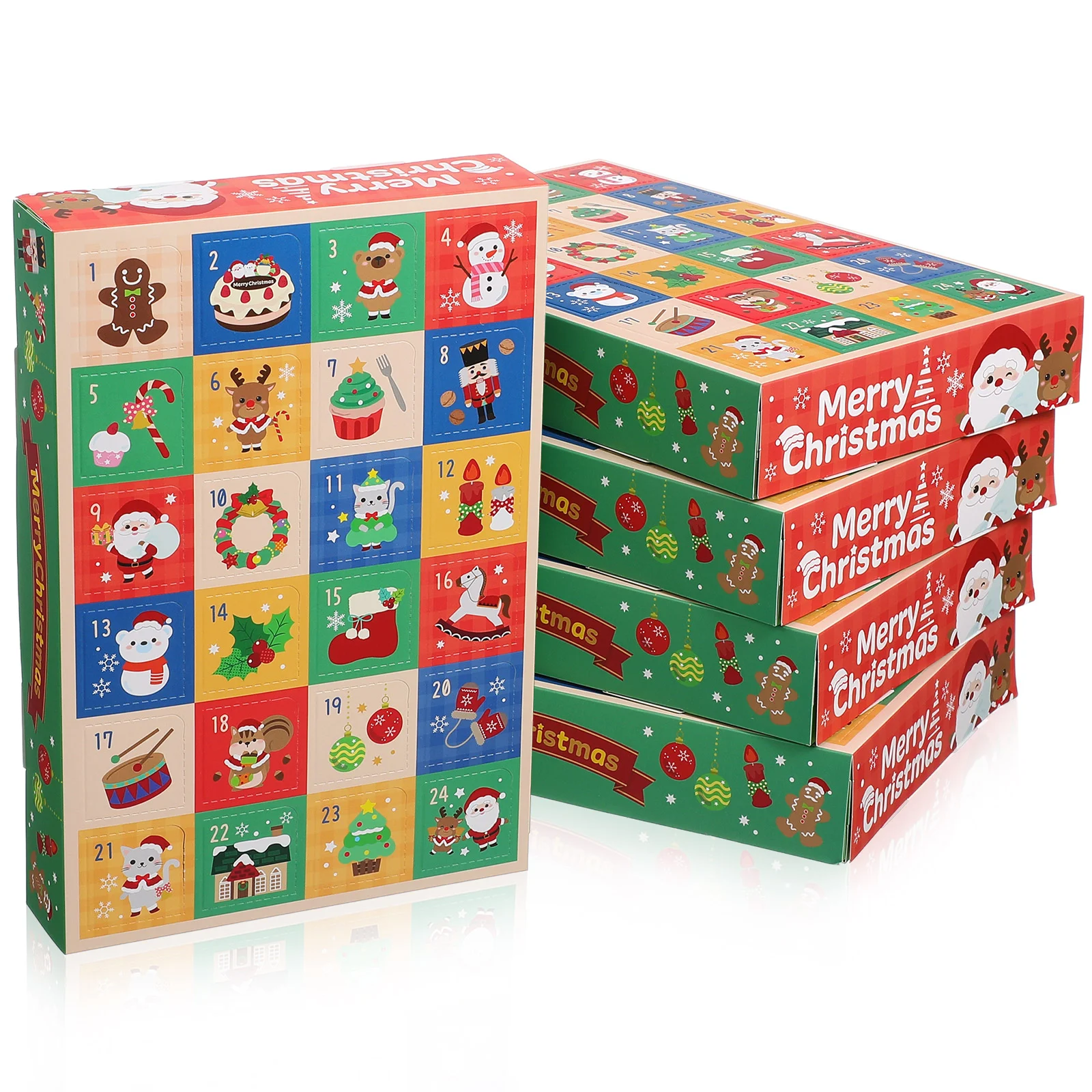 5 Pcs Christmas Calendar Gift Box Paper Boxes Empty Advent Candy Containers Biscuit Xmas Favor Goodie Shirt for Presents