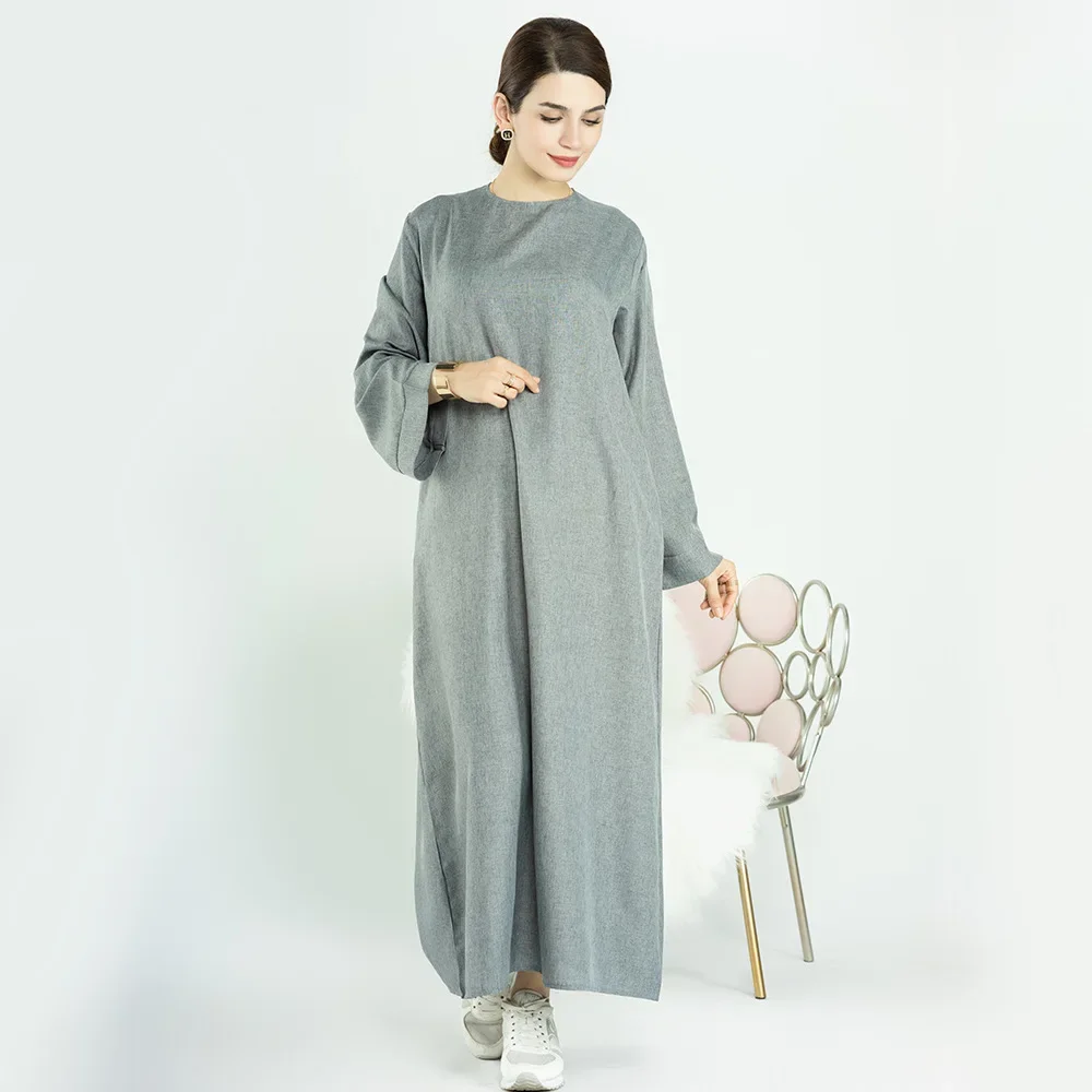 Eid Cotton Linen Muslim Abaya Dress Dubai Turkey casual Abayas African Dresses for Women with Belt Kaftan Robe Islamic Clothing