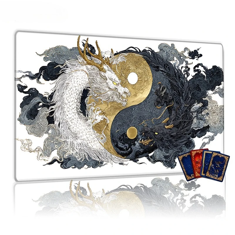 The Golden Dragon and Yin-Yang Symbol Game Mat is suitable for TCG, CCG, and RPG. It is a durable game mat, a gift for gamers