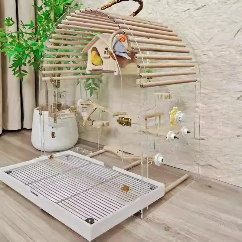Acrylic Parrot Cage Breathable Anti-escape Bird Cage with Tray Transparent Luxury Rutin Chicken Nest Interior Bird House Hideout