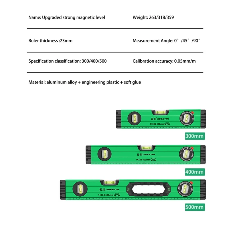 300mm/400mm/500mm Horizontal Spirits Level Bubble Level Level Ruler Shock Resistant Bubble Level for Measuring