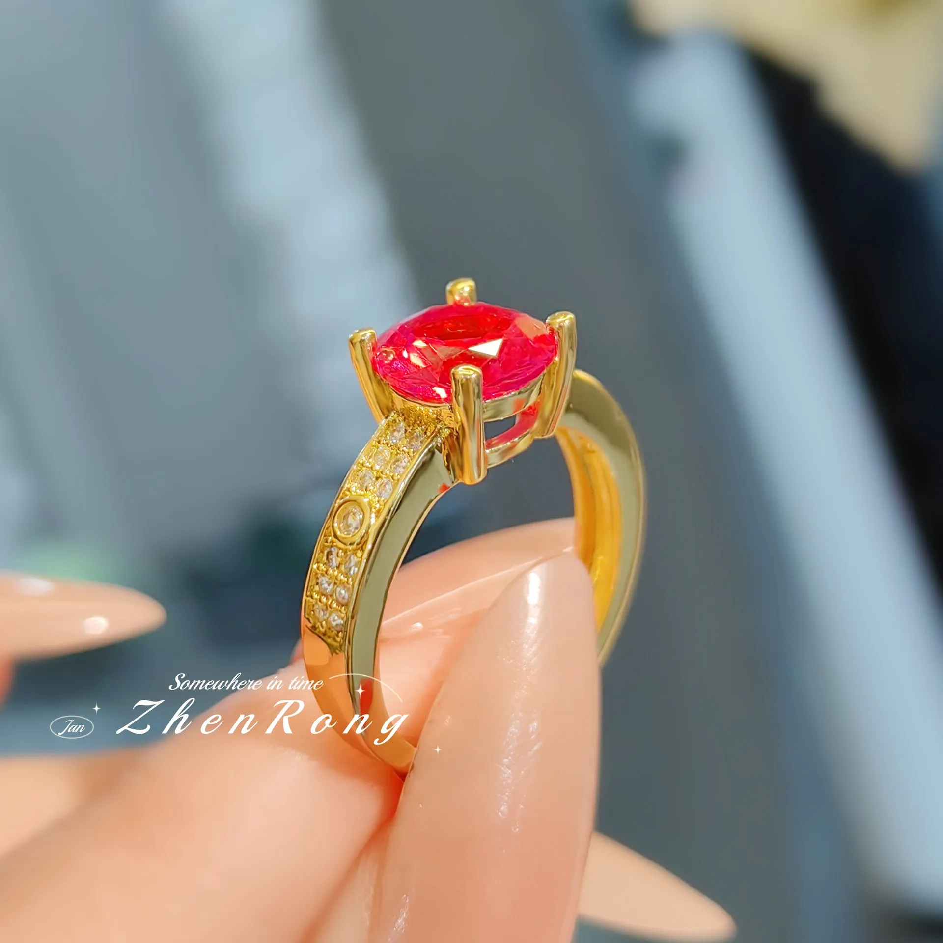 Light luxury temperament rose ruby silver ring retro high-end commuting red corundum diamond women's ring