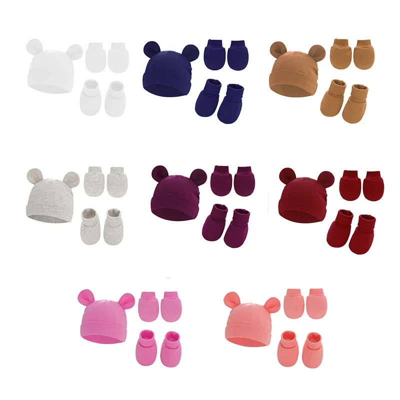 Baby Hat Cute Newborn Bonnet Gloves Socks Set Beanie Hats New Born Gift Girls Boys Photography Props Infant Fashion Accessories