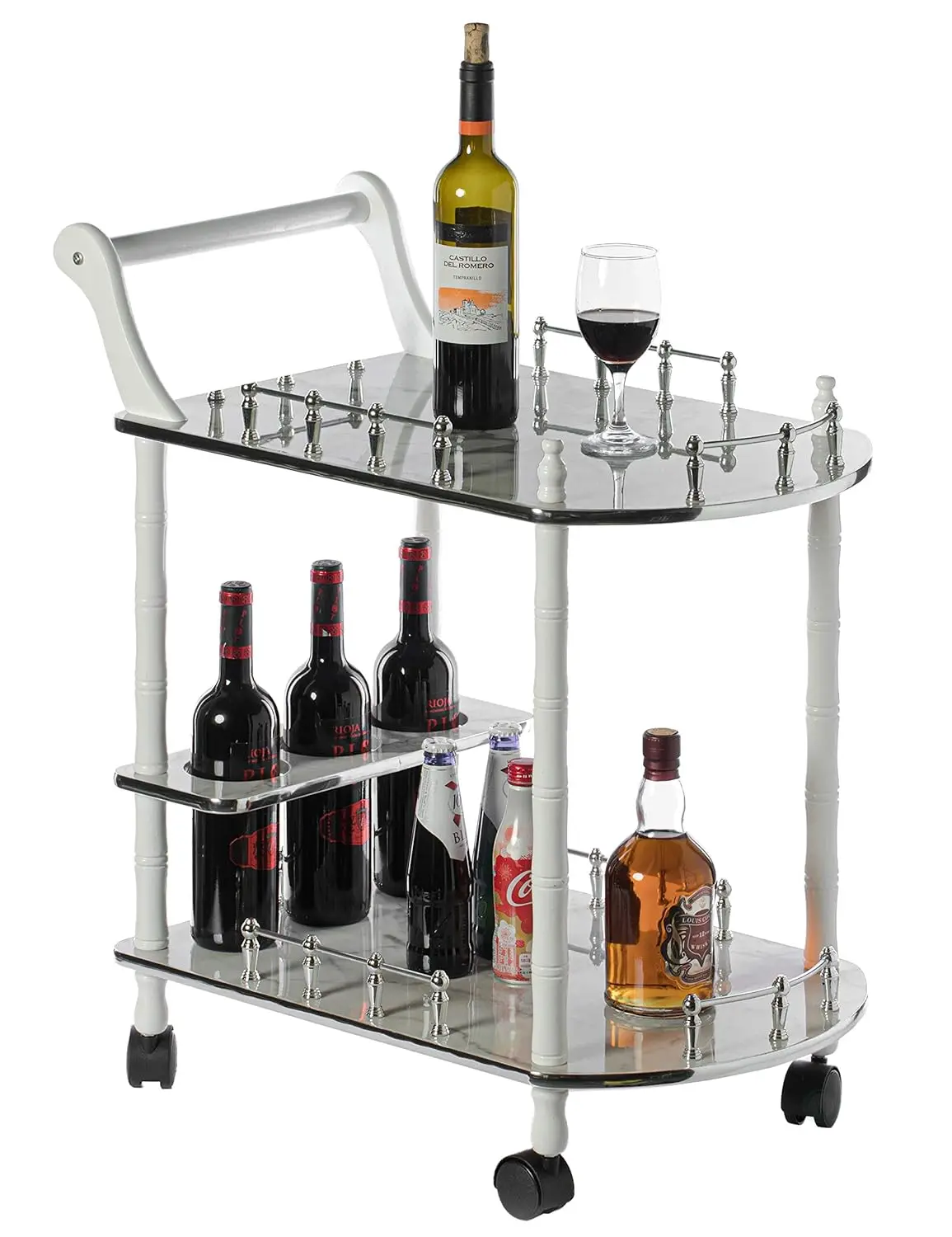 

Serving Bar Cart Tea Trolley, 2 Tier Shelves on Rolling Wheels, Mobile Liquor Bar for Wine Beverage Drink Dinner, Customized