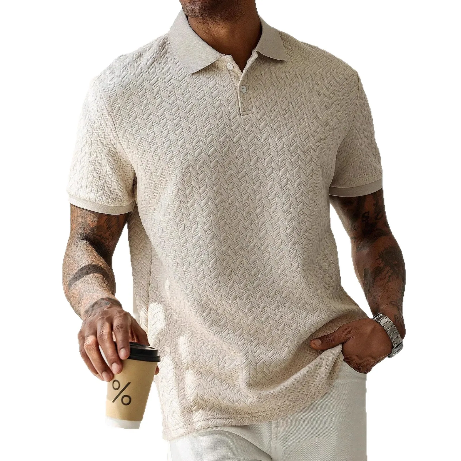 Spring and Summer New Short-sleeved Polo Shirt Men's Color Matching Texture Pullover Lapel Casual Commuting T-shirt
