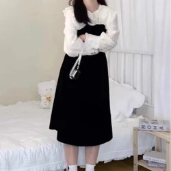 Large Size Women's Autumn Long Sleeved Dress New Fake Two-piece Doll Collar Dress Slimming and Flesh Blocking Long Skirt