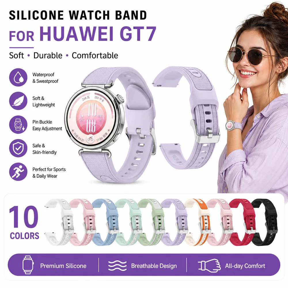 Silicone Watch Band for Huawei GT7 Adjustable Comfort Wrist Strap for Huawei GT7 All‑Day Wear Leisure Activity Short Business