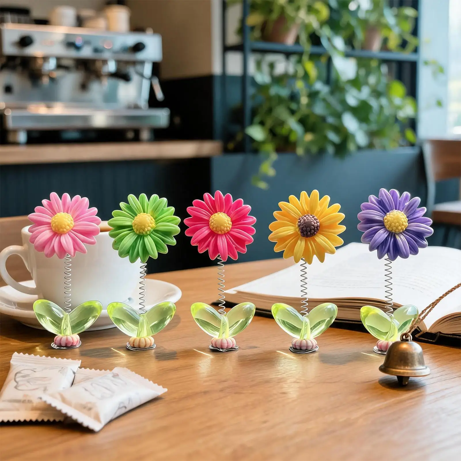 Sunflowers Car Dashboard Decorations 5 Pieces Cute Shaking Head Figures Car Shaking Dash Decor for Office Desk Spring Summer