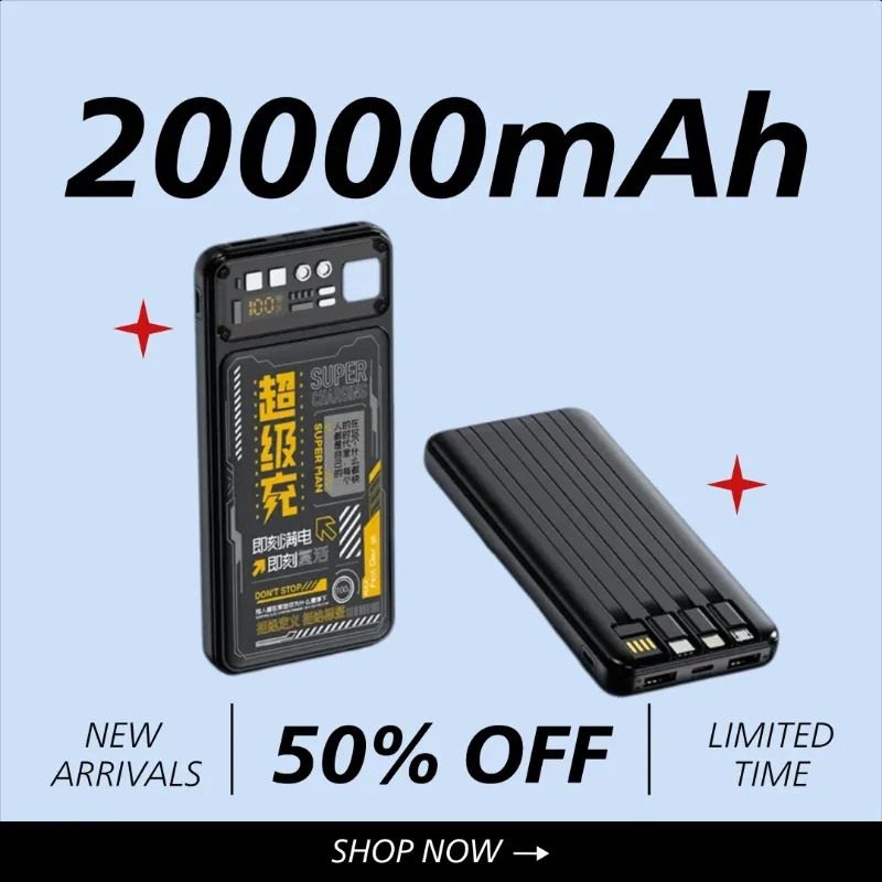 

New Transparent Mecha Power Bank Fast Charging 20000mAh Large Capacity Compact and Portable Power Bank