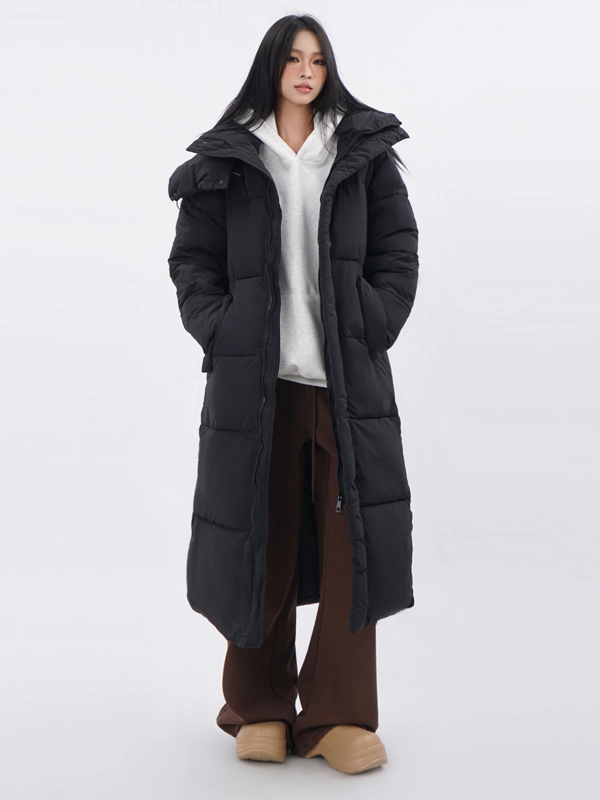 

Bla Hooded down Cotton Jaet Women's Long Over-Knee Coat Loose Workwear Thiened Cotton Padded Winter Middle School Outer...
