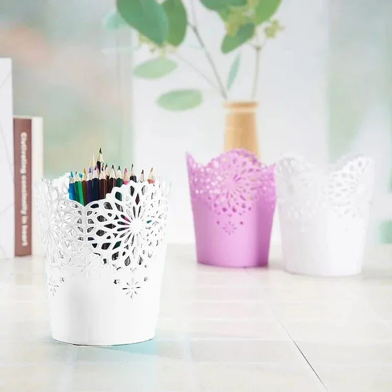 Simple Lace Hollow Pattern Pen Holder Brush Storage Pencil Holder Cute Desk Organizer Pencil Holder for Desk Desktop Organizer