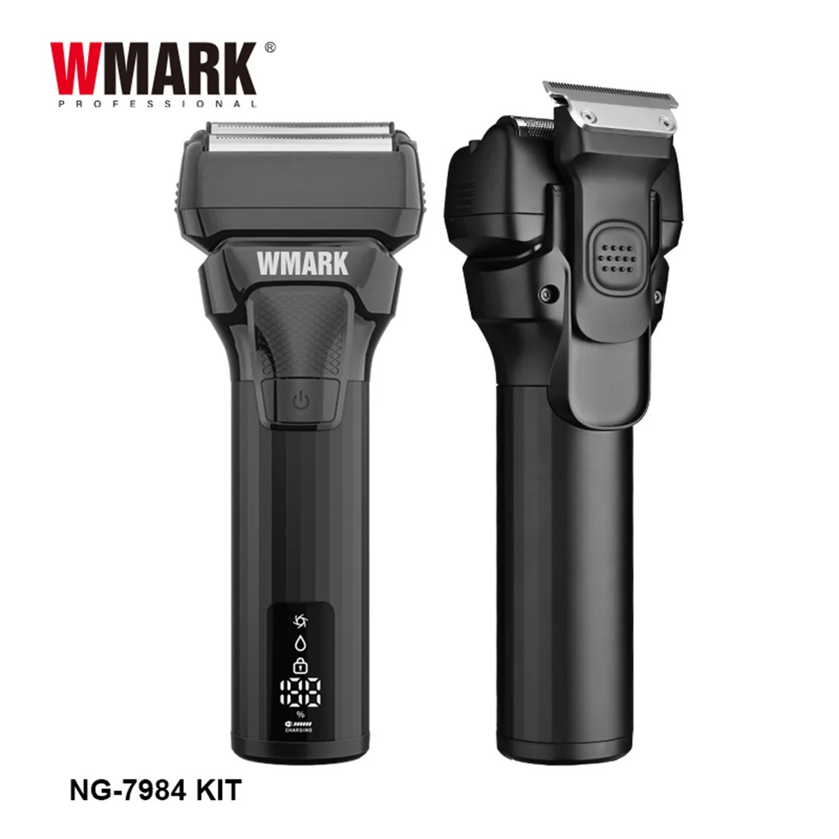 WMARK NG-7984KIT Professional Razor Man Kit 9000RPM Full Metal IPX6 LED Display Double Foil Cordless Barber Machines Clipper