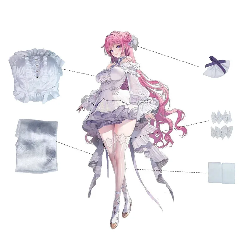 ROLECOS دوروثي تأثيري حلي لعبة NIKKE آلهة النصر دوروثي زهرة بيضاء فستان الزفاف النساء هالوين كرنفال البدلة