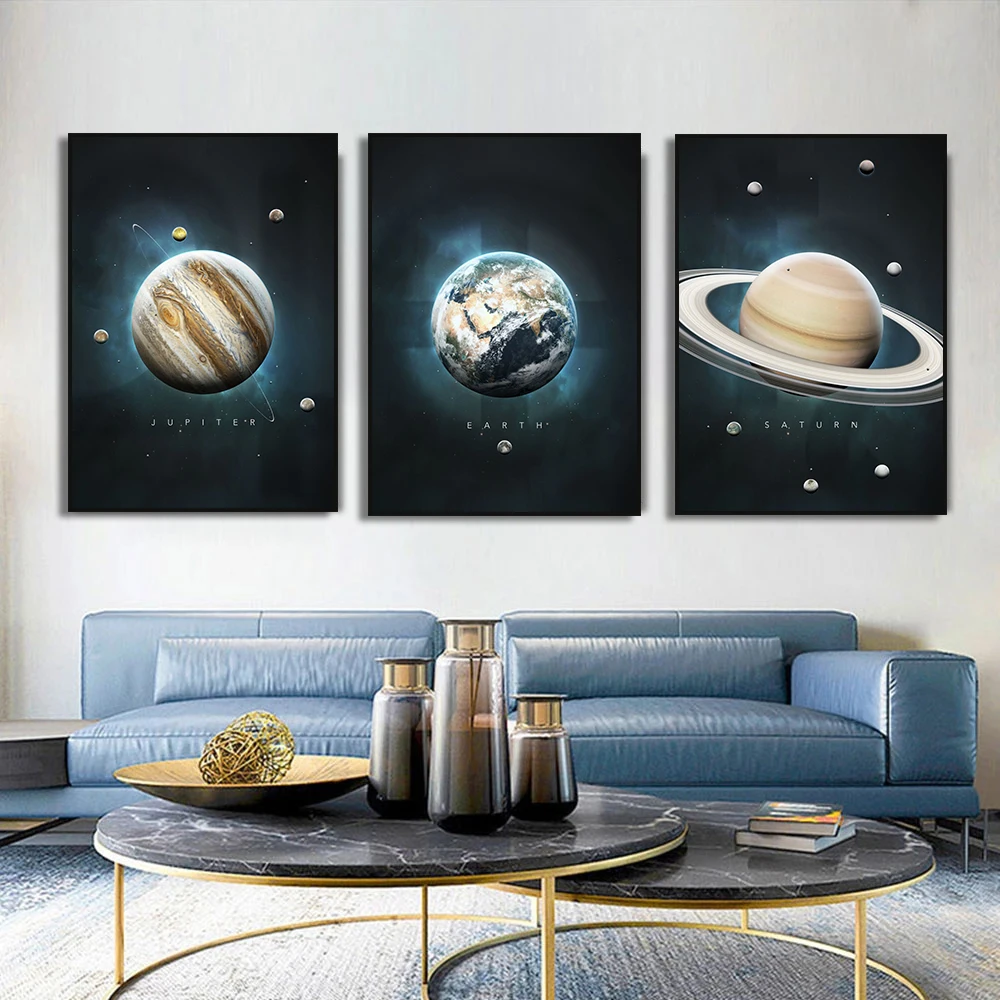 Solar System Planet Mercury Venus Earth Mars Space Astronaut Galaxy Starry Wall Poster Picture Canvas Painting Print Home Decor