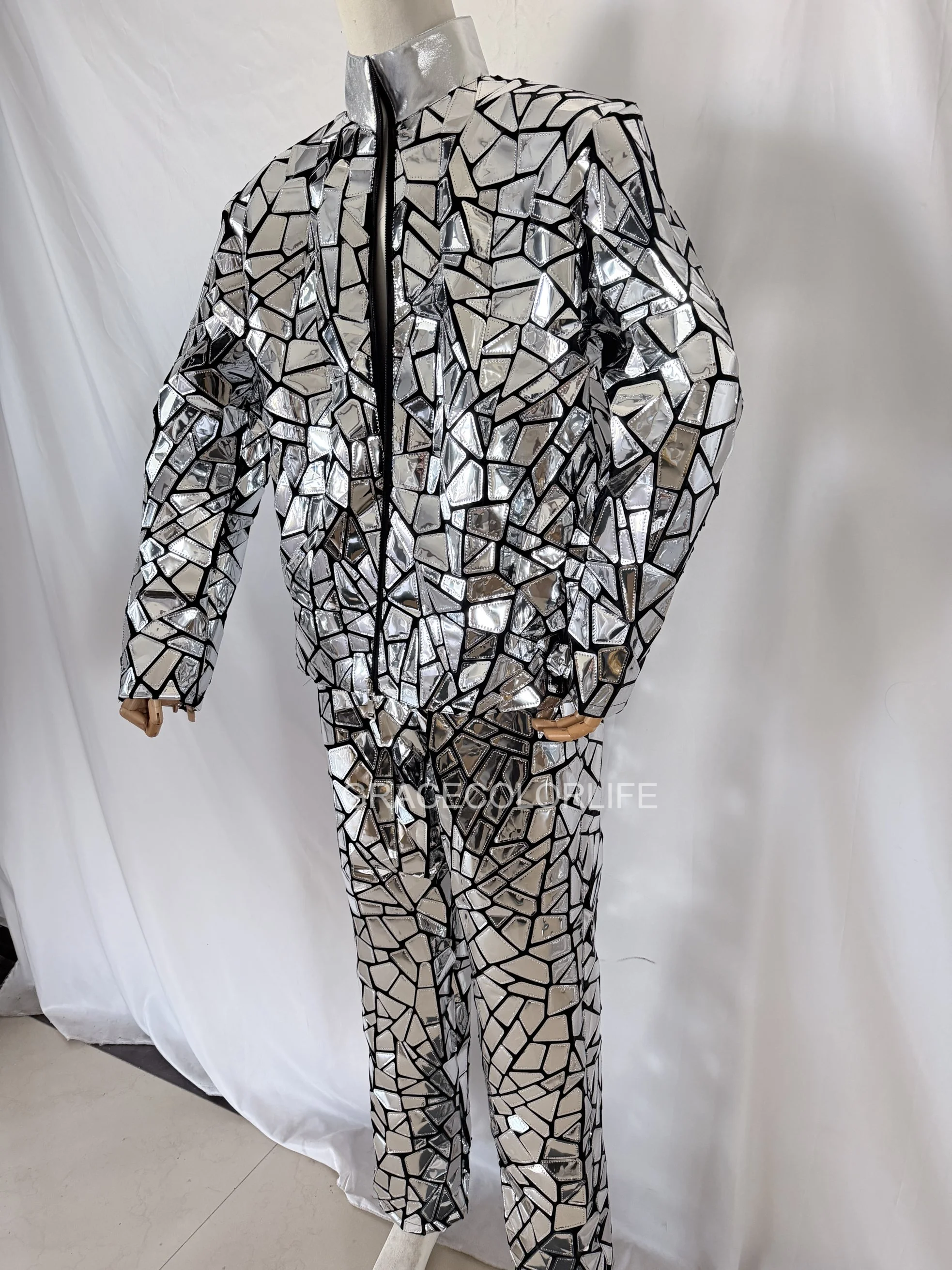 Traje de baile de jazz futurista para hombres, espectáculo láser reflectante holográfico, conjunto de ropa de escenario para actuación, fiesta cosplay