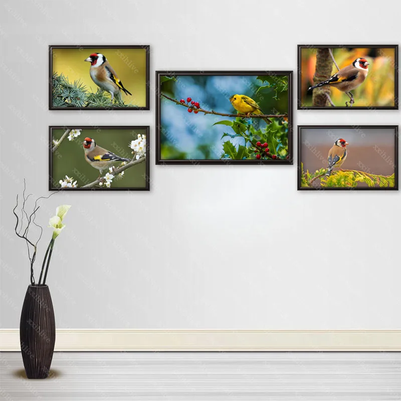 Custom Bird Goldfinch HD Silk Cloth Canvas Poster Home Decoration Wall Art Fabric Poster Print 27x40cm,30x45cm,40x60cm