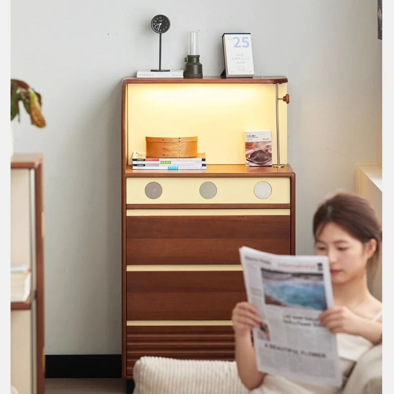 Retro light luxury high-end four-chest cabinet, living room by the wall side cabinet, medieval solid wood bedroom