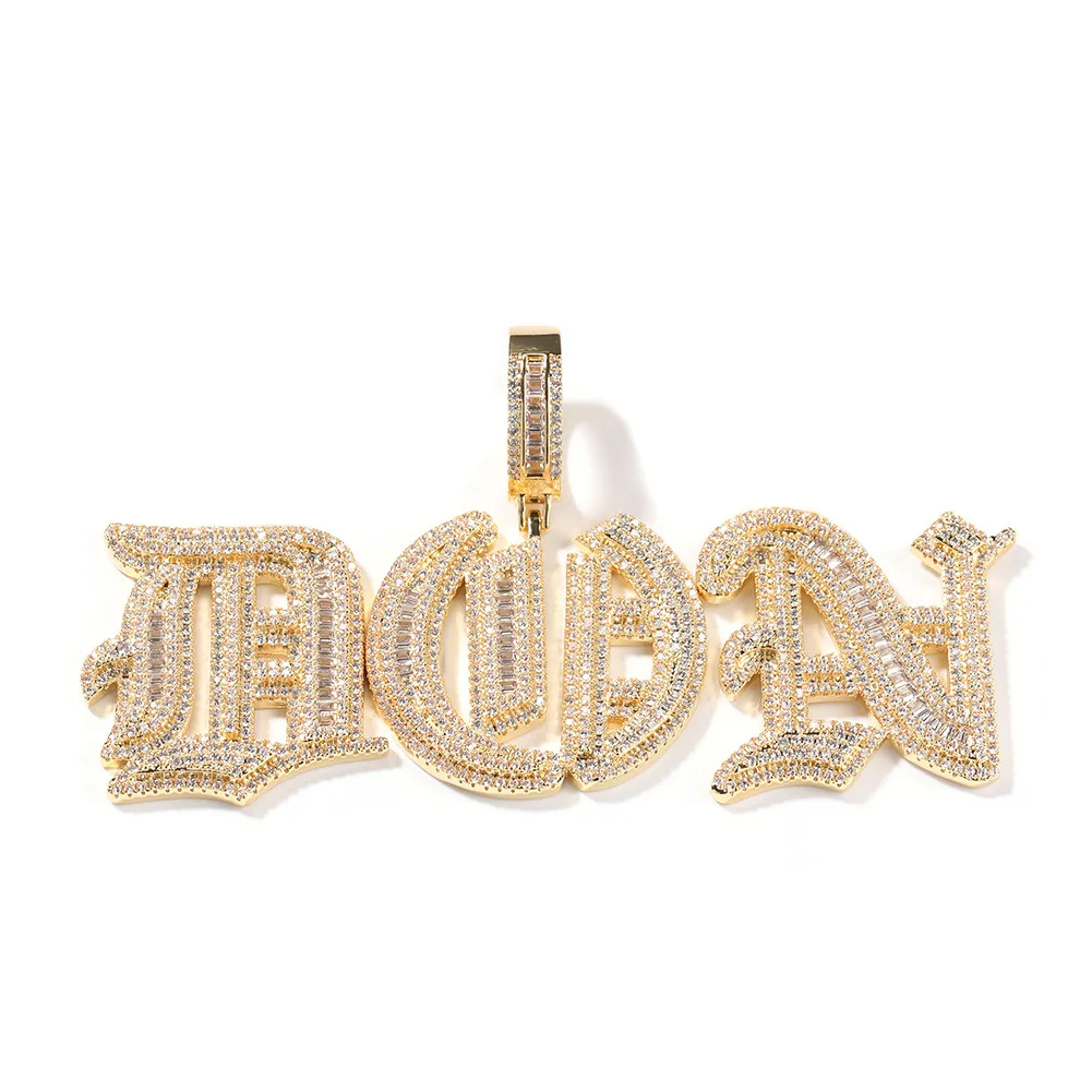 Collar de letras de empalme inglés antiguo de Hip-Hop, colgante de letras con incrustaciones de diamantes personalizado, joyería de tendencia personalizada