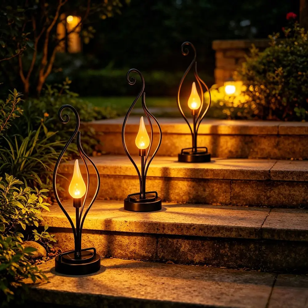 Sturdy Metal Housing Solar Flame Light Solar Powered Vivid Flame Effect Outdoor Lawn Garden Decor Light Warm Soft Lighting