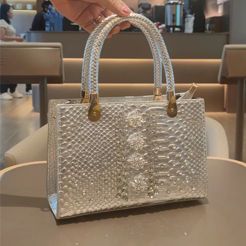 

Europe And The United States Big Fashion Leather Women's Bag 2024 New Diamonds Dinner Shoulder Crossbody Bag Cowhide Handbags