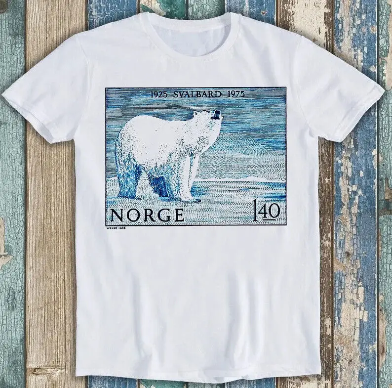 Norway Svalbard Polar Bear Postage Stamp Mail Funny Gift Tee T Shirt   Unisex T-shirts for Men Women Summer  vintage