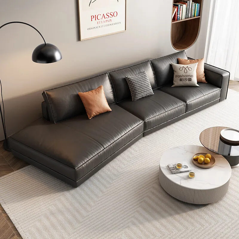 ！@Wholesale Genuine Leather White Sofa Couch Italian 4 Seaters Sofa Living Room Furniture Set for Sale
