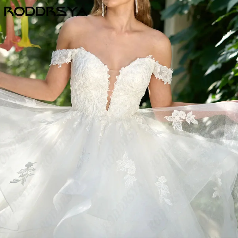 RODDRSYA-vestidos de novia de tul con volantes, traje elegante con hombros descubiertos, línea A, Espalda descubierta, boda sirena 2024 vestidos de novia de tul con volantes, traje elegante con hombros descubiertos, lí