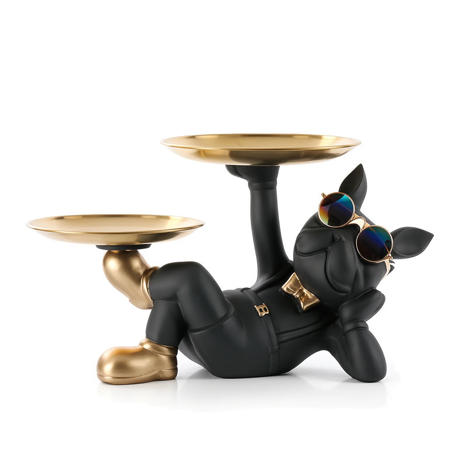 French Bulldog Statue,Resin Bulldog Decor with Tray, Candy Dish Key Holder Bowl Storage Ornament Sculpture for Home
