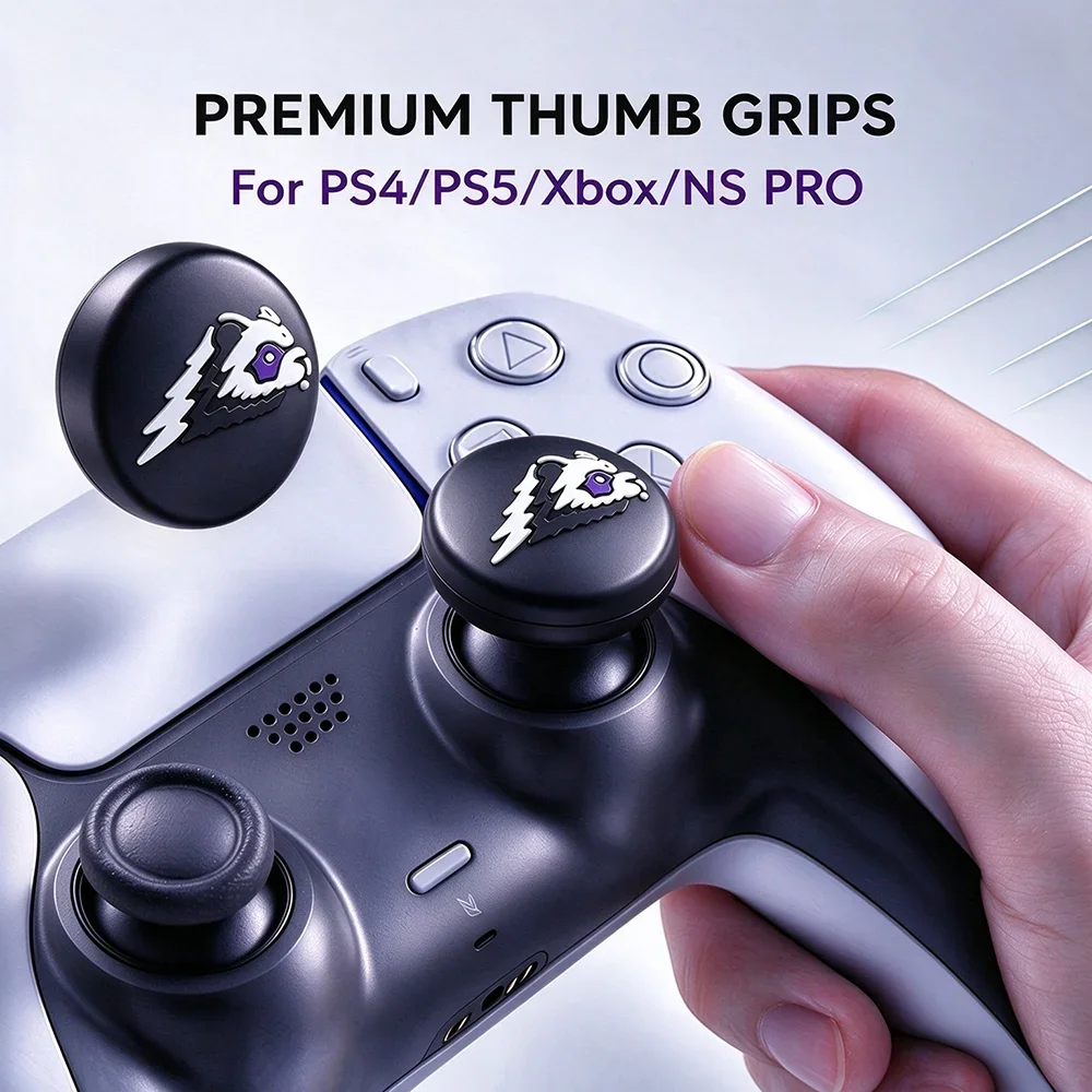 Silicone Joystick Thumb Caps for PS4 PS5 Xbox NS PRO Black Panda with Purple Eyes Non-Slip Enhanced Control Controller Grips
