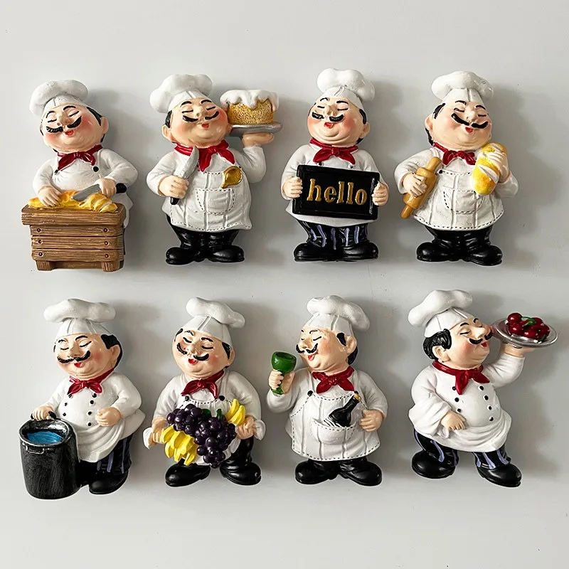 Aimants de réfrigérateur 3D de chef européen, peints à la main, artisanat en résine, autocollants aimants pour réfrigérateur, souvenirs, cadeau, décoration de la maison