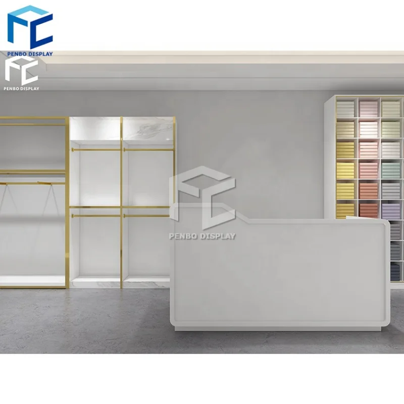 custom.New Design Women Clothes Store Shop Decor Wall Mounted Racks Garment Shop Interior Design Clothing Display Shelves