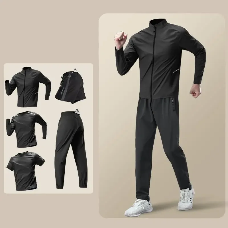 Mens Sweatsuits Set Autumn Winter Quick-Drying Running Suit with Phone Pocket Professional Run Fitness Training Clothing for Men