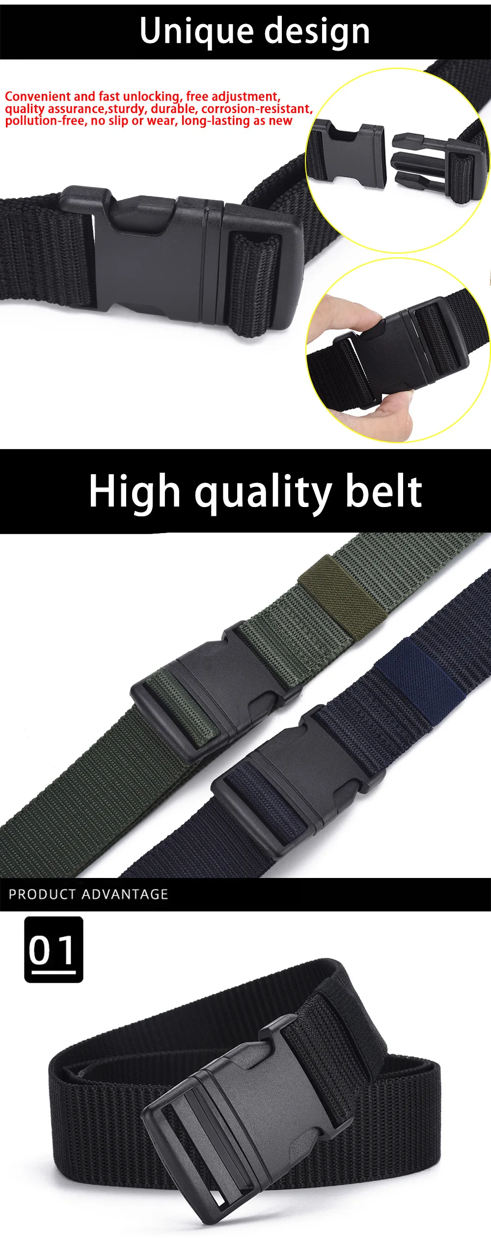 Herrengürtel ohne Metall-Kunststoff-Schnallengürtel, hochwertiges Segeltuch für Nylongürtel, taktischer Gürtel, gewebter Outdoor-Gürtel, neutrale Gürtel – Detail 2