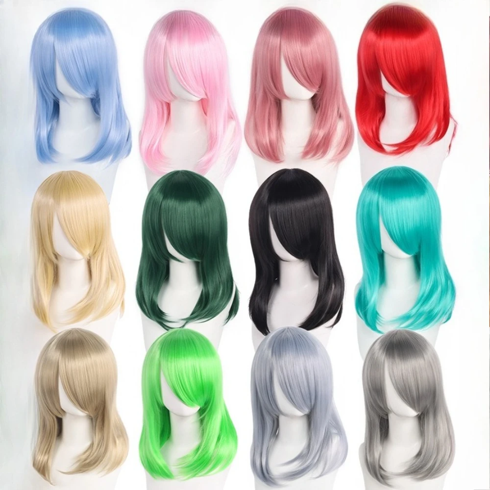 

Синтетический парик для косплея, разноцветный выбор, универсальный, 40 см, средней длины, челка, натуральные концы, волосы для вечеринки в стиле аниме