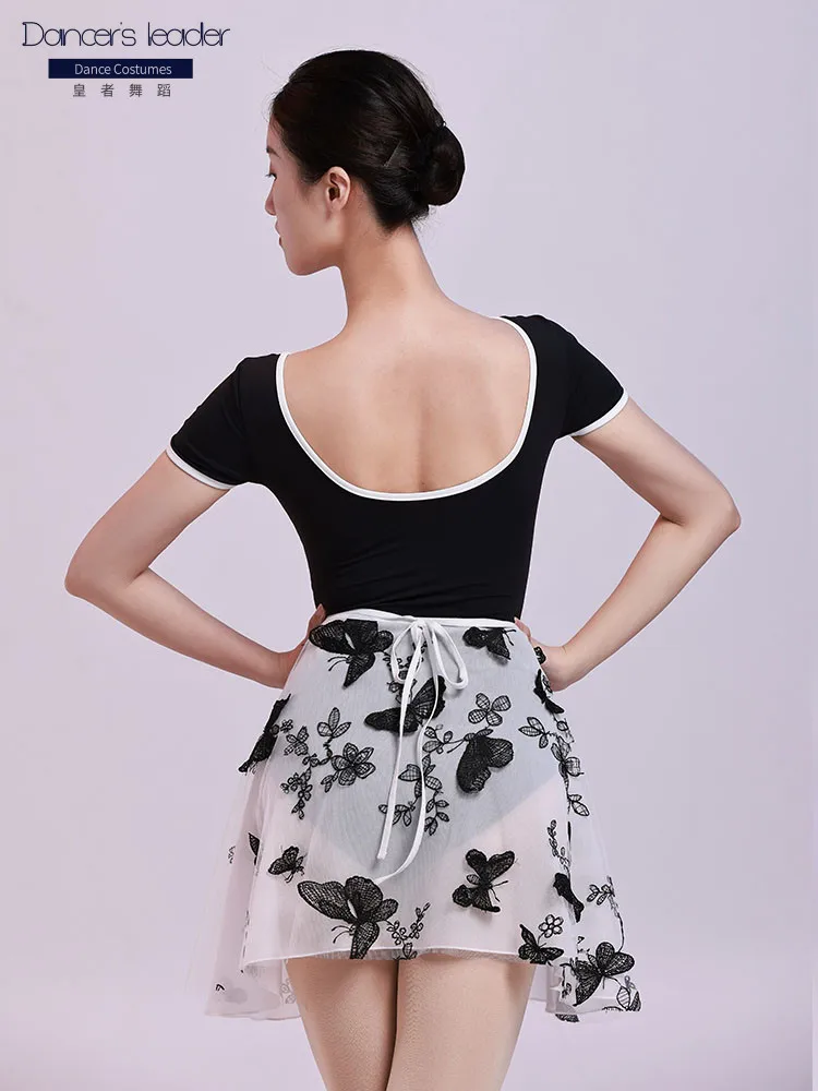 발레 스커트 댄스 거즈 스커트 수 놓은 더블 스커트 클래식 연습복 성인 원피스 짧은 스커트 댄스 서정적 스커트