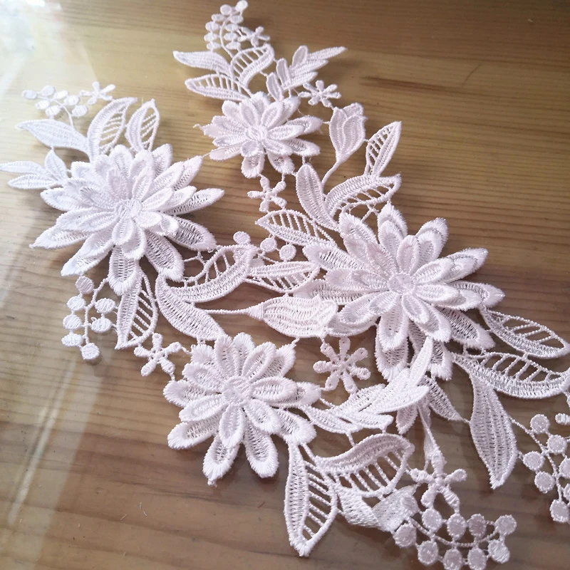 1 Pair 3d Embroidery Lace Flower Patches Diy Sewing Clothes Applique Neckline Pair Patches Dress Accessories Наклейки Costura