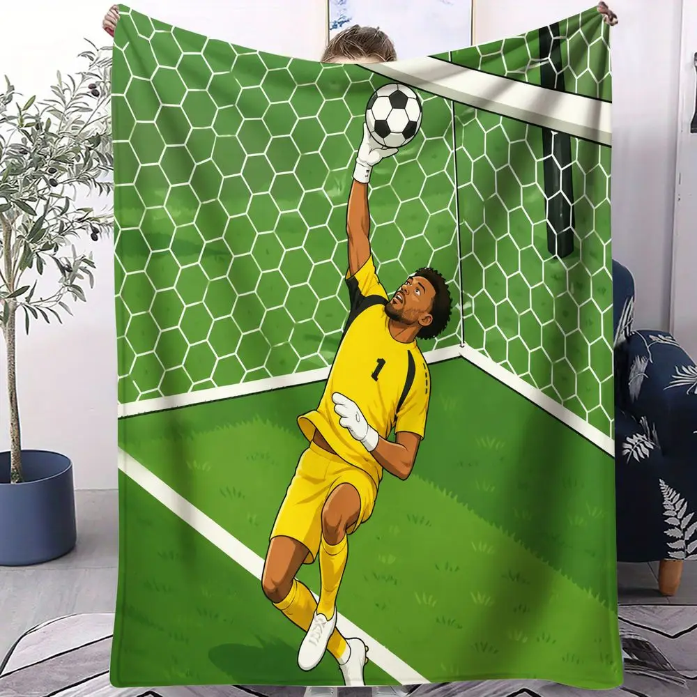 Cartoon Goalie Catch Ball Print Blanket Flannel Blanket Throw Blanket Warm Blanket Gift Blanket Boys Match Night Lap Mat