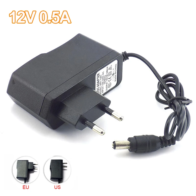 

AC to 100-240V DC Camera Power Adapter Supply Charger Charging adapter 12V 0.5A 500mA for LED Strip Light 5.5mmx2.1mm US/EU/AU