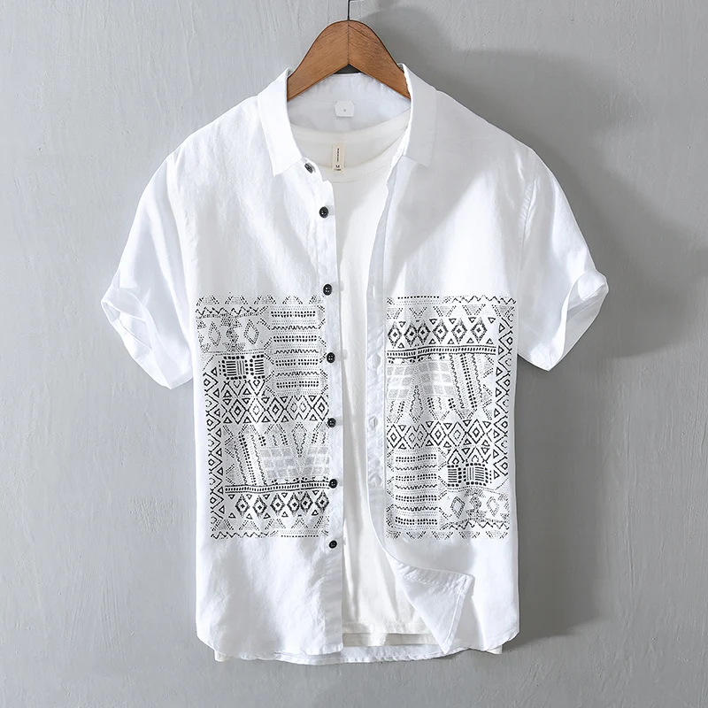 

New Chinese Sle Men's Cotton Linen irt ort Sve Ne Thiened Fce Autumn Wear Special Wide Fit