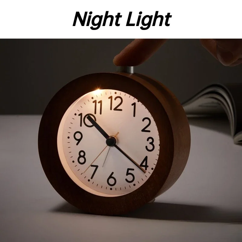 Solid Wood Alarm Clock Noctilucent Loop Ringing Table Clocks Gradually Sounding Desktop Clock Bedroom Silent Small Desk Clocks