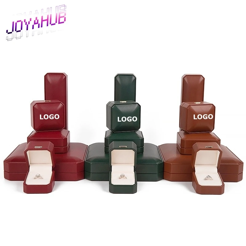 Customized LOGO Elegant Octagonal PU Slant Mouth Jewelry Box Ring Necklace Bracelet Gift Packaging Case Jewelry Collection Box