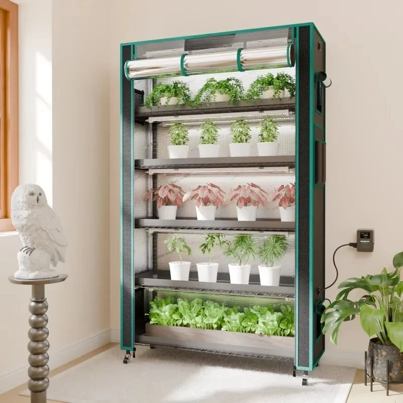 Smart Control 6 Storey Plant Stand with 250W Full Spectrum Grow Light and 1680D Oxford Grow Tent for Indoor Hydroponic