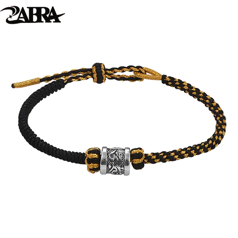 ZABRA S925 Silver Six-character Mantra Bracelet for Men and Women Couples Retro Hand-woven Keel Bracelet Silver Jewelry