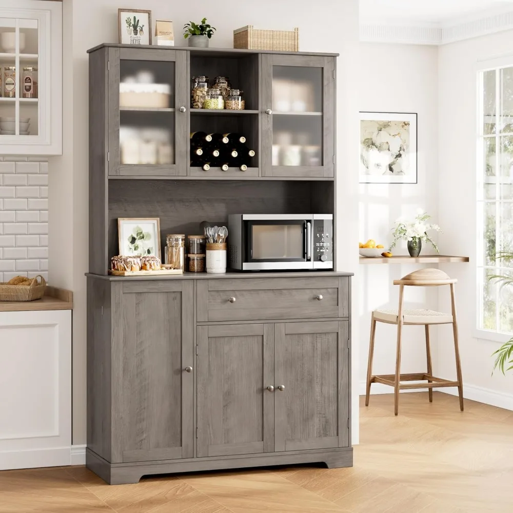 Kitchen Pantry Storage Cabinet, Buffet Cabinet with Hutch, Tall Kitchen Hutch Cabinet with Microwave Stand, Food Pantry Cabinet