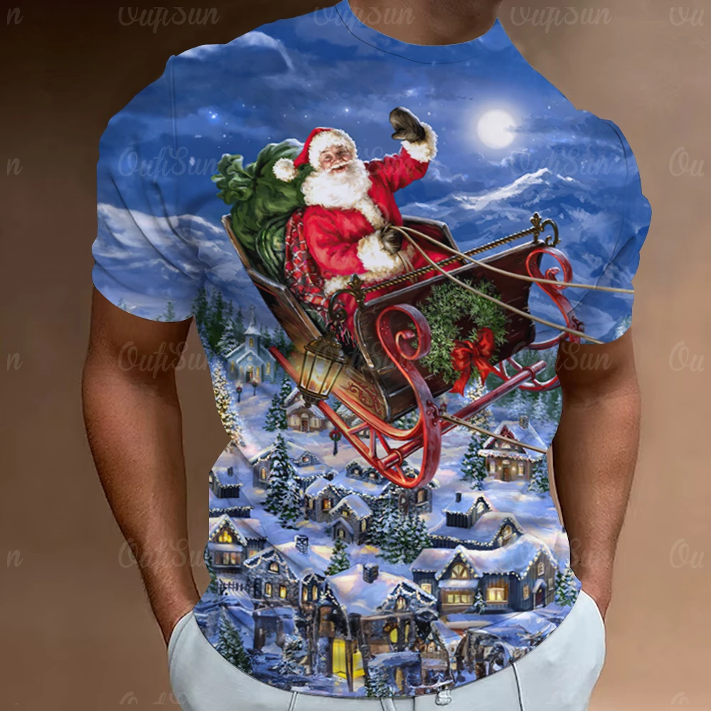 Christmas T-Shirt Santa Claus Print Short Sleeve Men T-Shirt Festival Clothing Casual Tops Loose Oversized T Shirts For Men Tees