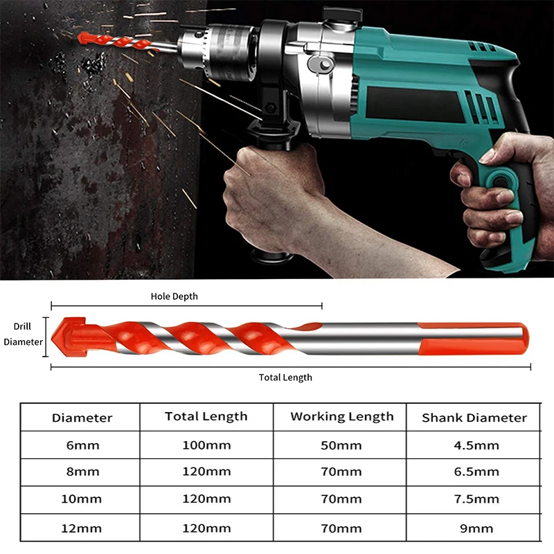 Punta da trapano professionale in carburo di tungsteno da 3-12mm utilizzata per la perforazione di piastrelle in ceramica di vetro Set di punte centrali per utensili per perforazione di metalli in calcestruzzo