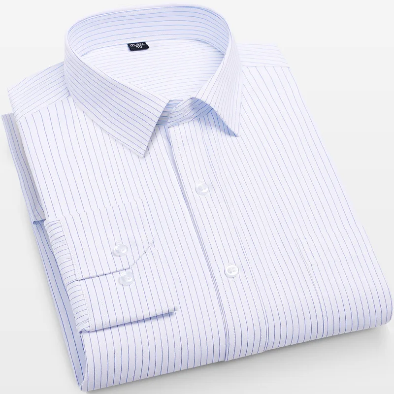 Men's Classic Long Sleeve Solid/striped Basic Dress Shirts Single Patch Pocket Formal Business Regular Fit Office Social Shirt