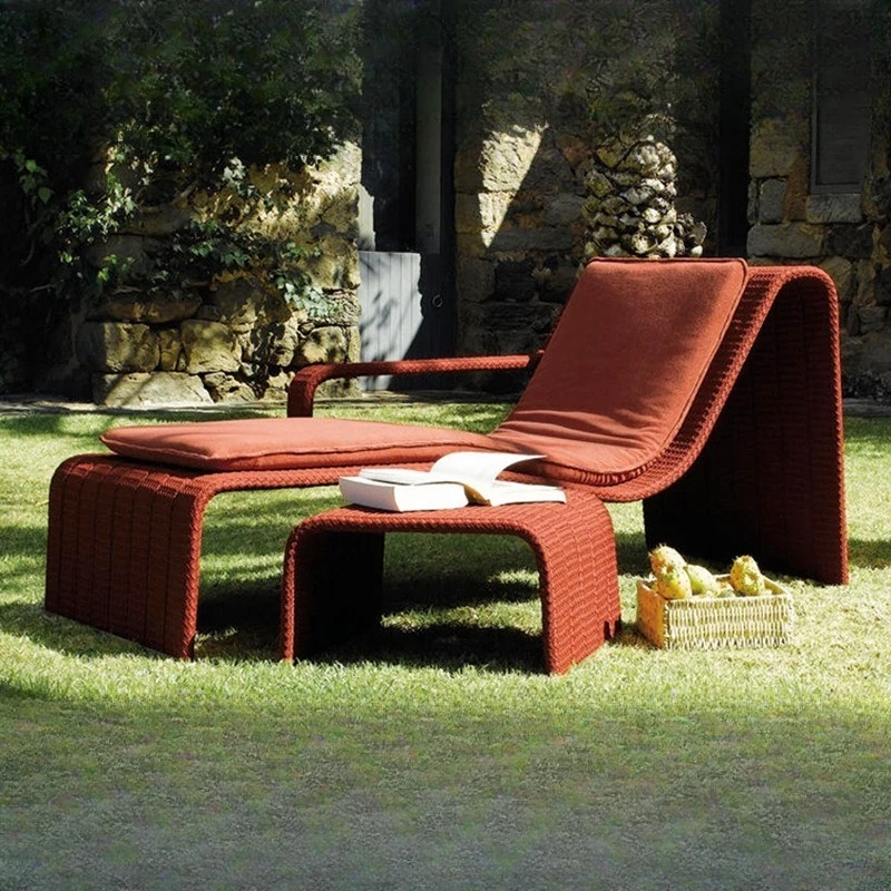 Outdoor beach bed swimming pool lounger, courtyard garden rattan sofa leisure bed triple rattan chair