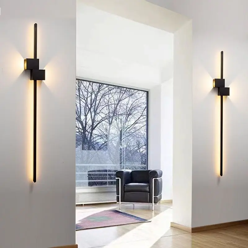 Modern Minimalist Wall Lamp LED Long Wall Lamp For Living Room Bedroom Bedside Aisle Decor Black Simple Sconce Lighting Fixture