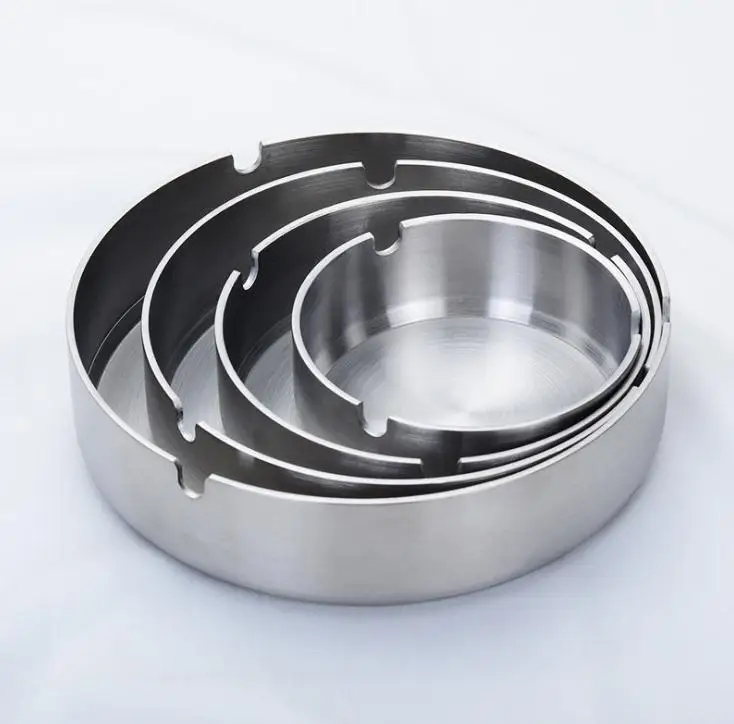 Wholesale 100pcs Top Quality Fashionable Round Ashtray Metal Funny Ash Tray Creative Stainless Steel Ashtray